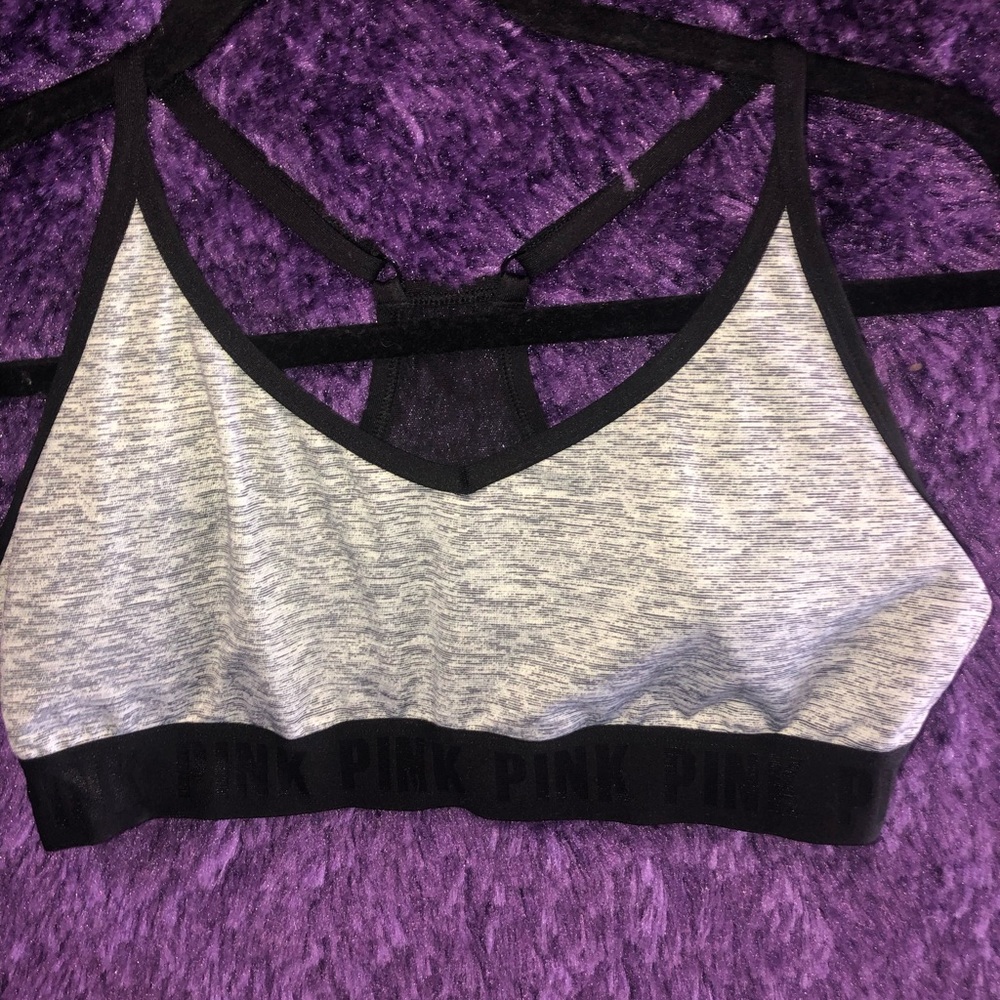 Grey and black padded sports bra